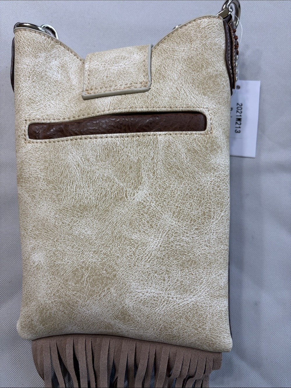 NWT Bella Beige Print Pu Leather Fringe Western Crossbody Messenger Pouch - Picture 11 of 11